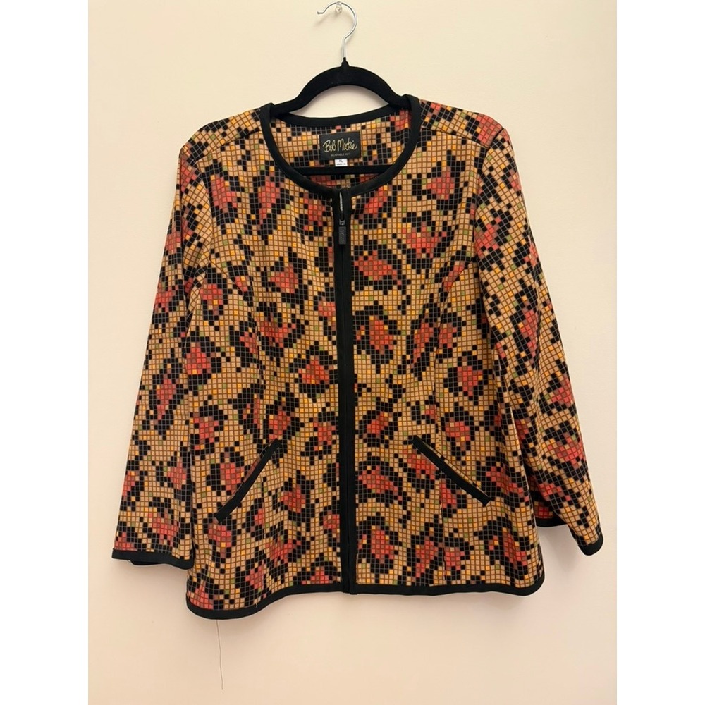Bob Mackie Wearable Art Womens XL Pixel Print Zip Front Jacket Multi Color